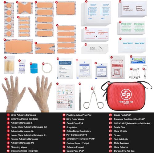 Mini First Aid Kit - 150-Piece Waterproof Medical Kit for Home, Travel, Camping & Outdoor Emergencies - Red