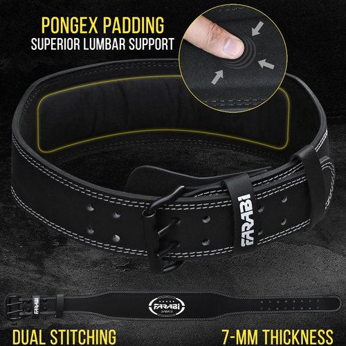 Farabi Sports Powerlifting Belt 100% Genuine Leather Weight Lifting Belt 4" wide Gym Belt Men and Women Weightlifting Belt for Gym Training Bodybuilding and Workout belt (Black, X-Large)