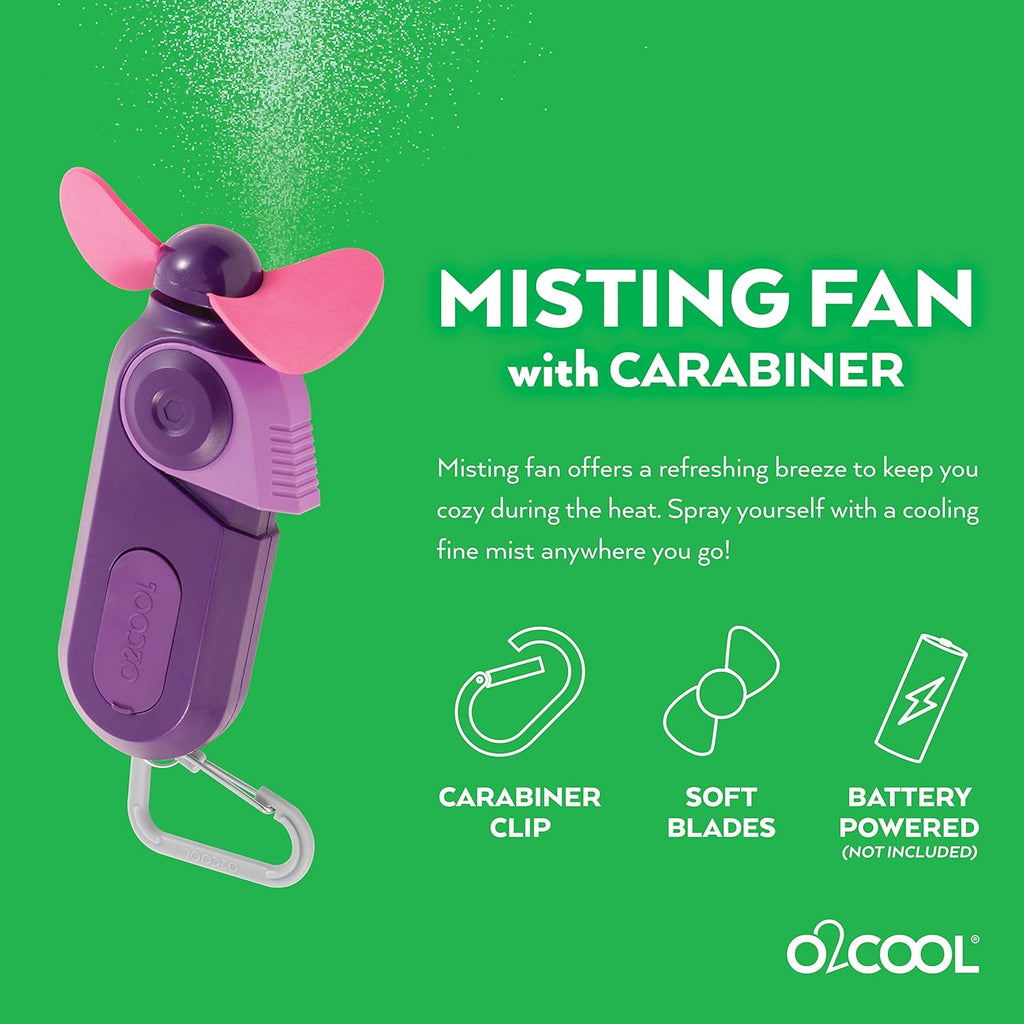O2COOL Keychain Sport Misting Fan - Portable Battery-Powered Handheld Fan with Carabiner Clip | Purple
