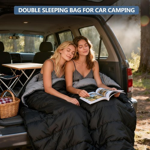 SunHalo Gear 2 Person Sleeping Bag for Adults,Double Sleeping Bags King Size, Backpacking Sleeping Bag with Plush Lining/Extra Large/4 Seasons/Portable/Waterproof/Hiking/Camping/Backpacking