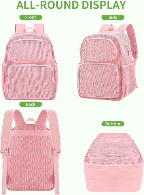 MAY TREE Heavy-Duty Mesh Backpack - Large Capacity Travel Bag for Beach & Hiking with Padded Straps