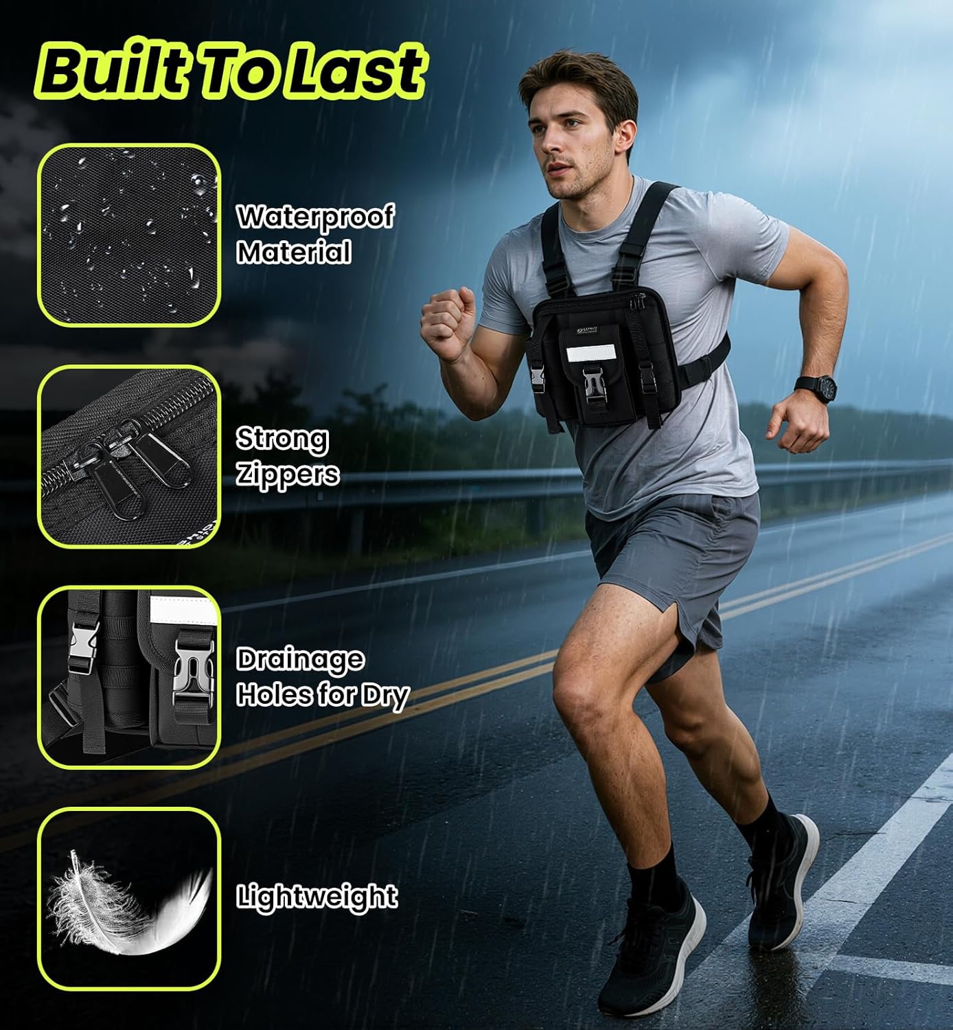 Skiennix Sports Chest Pack - Reflective Running Vest Bag for Cycling, Hiking, and Gym Workouts