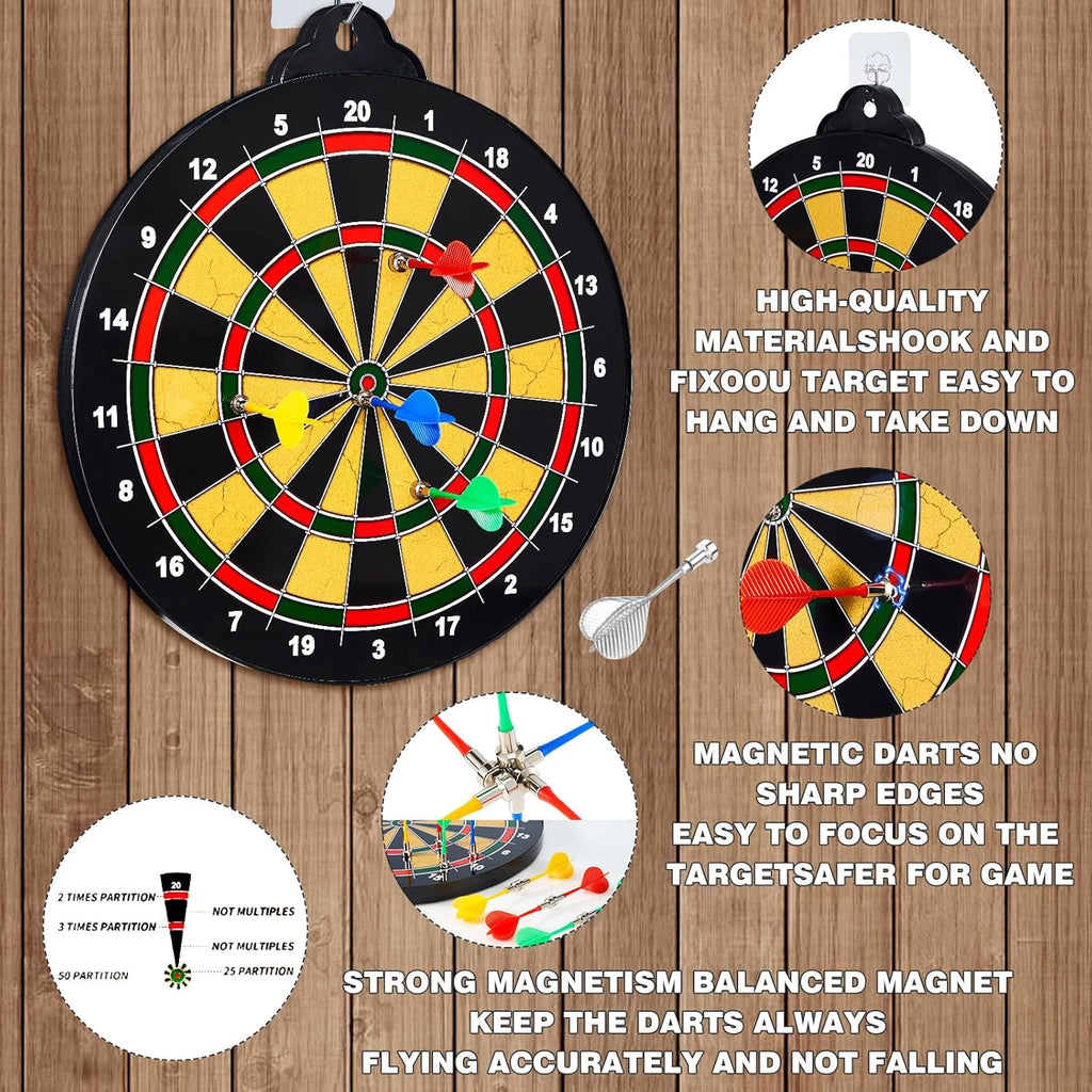 Skiennix 2-in-1 Double-Sided Magnetic Dart Board - Safe Dart Game Set for Kids & Adults | Includes 12 Darts & 12 Sticky Balls