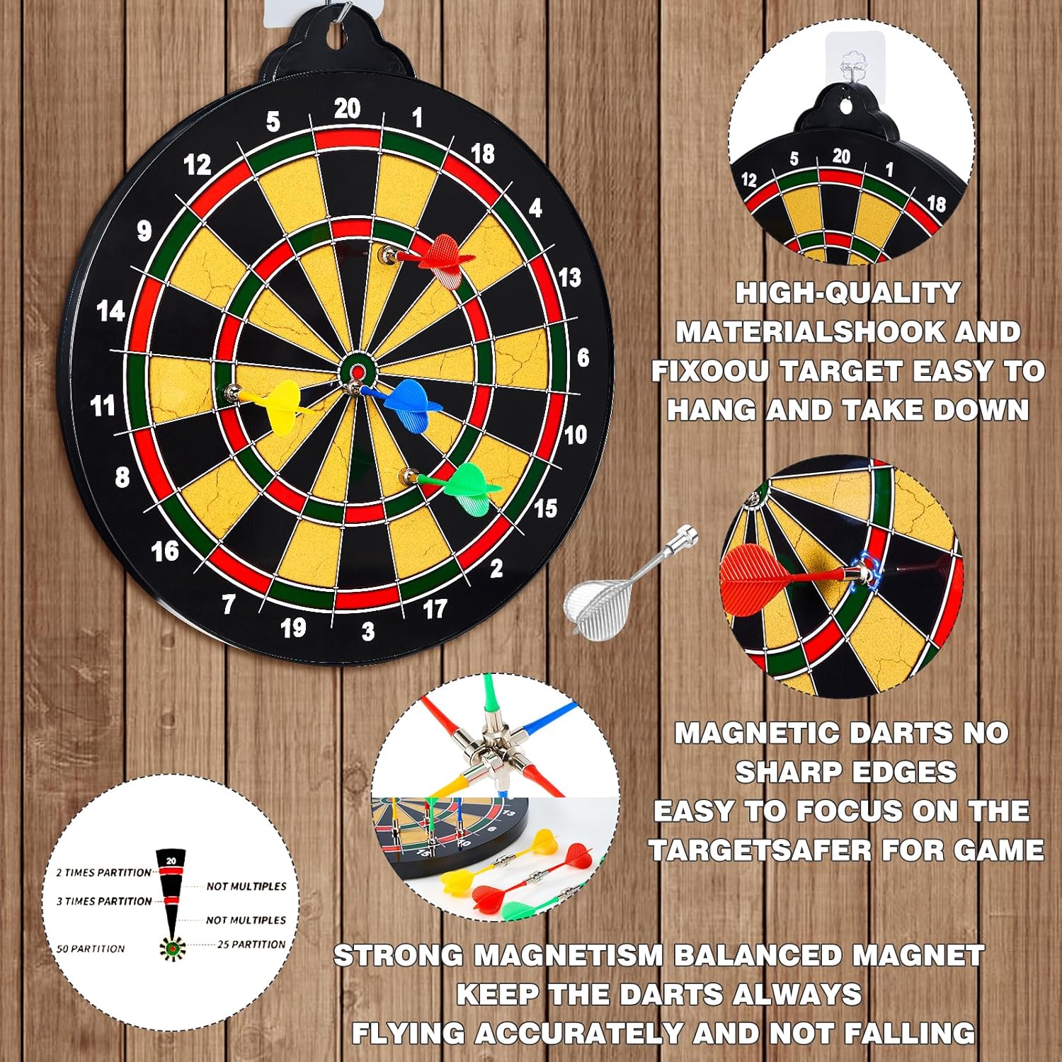 Skiennix 2-in-1 Double-Sided Magnetic Dart Board - Safe Dart Game Set for Kids & Adults | Includes 12 Darts & 12 Sticky Balls