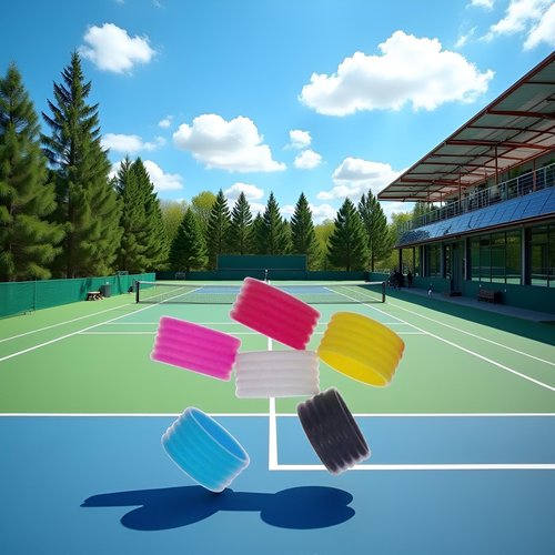 Calsgkspray 5Pcs Black Tennis Racket Handle Rubber Ring Stretchy Tennis Racquet Band Overgrips,Non Slip Racket Rubber Ring Absorbent Overgrip in Place,Tennis Racket Grips Racquet Accessories