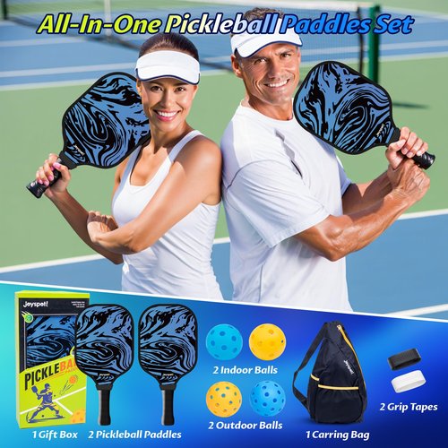 Pickleball Paddles Set of 2, Fiberglass Surface & Polypropylene Honeycomb Core, Lightweight 7.5oz, Cushioned Grip & Large Sweet Spot, Pickle Ball Rackets with 4 Balls and Bag for Beginner Men Women