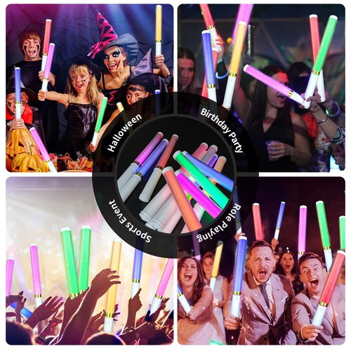 Bsgifts LED Glow Sticks 2 Pack, Reusable 15 Colors Light Stick Bulk, Glow Party Supplies for Wedding, Birthday, Raves, Concert, Camping, New Year, Halloween, Christmas (with AAA Battery)