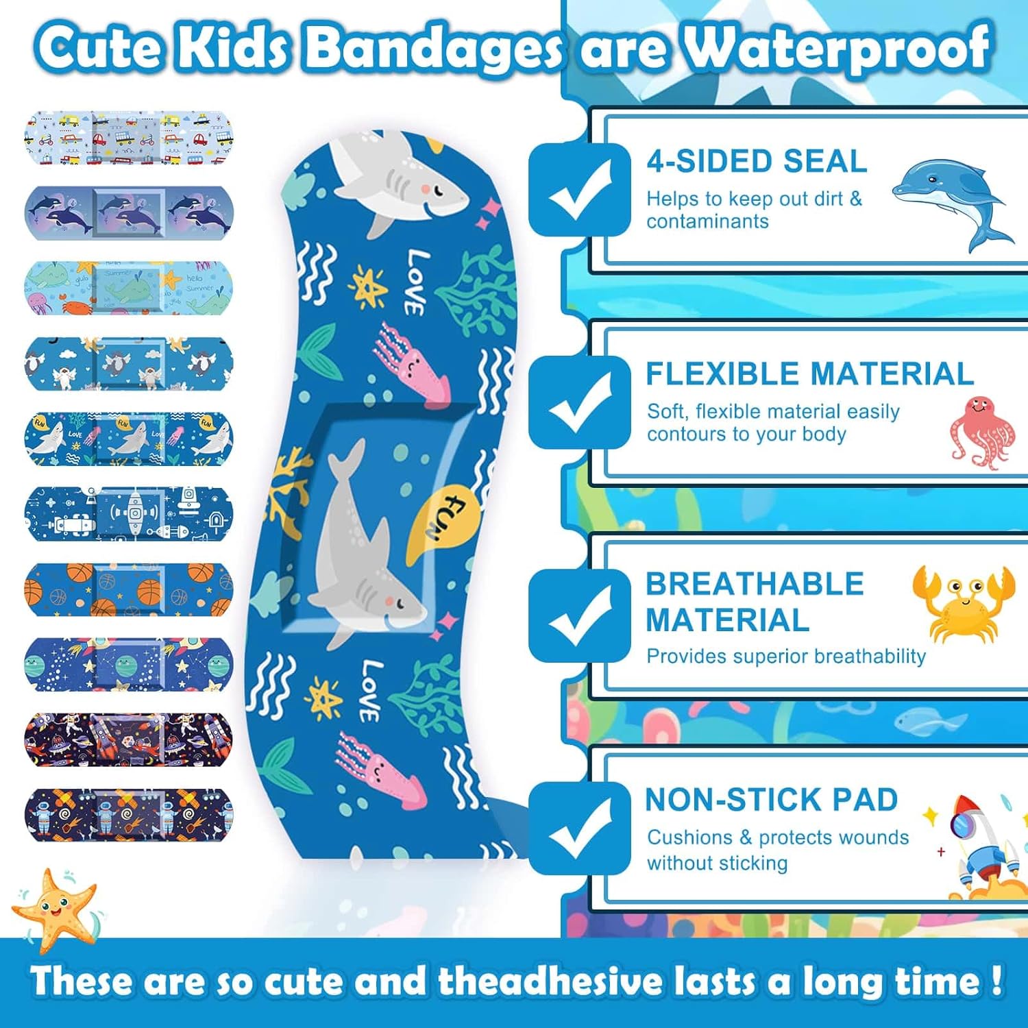 Sublaga Kids Cartoon Bandages - 300 Pcs Colorful Waterproof Adhesive Bandages for Toddlers & Children