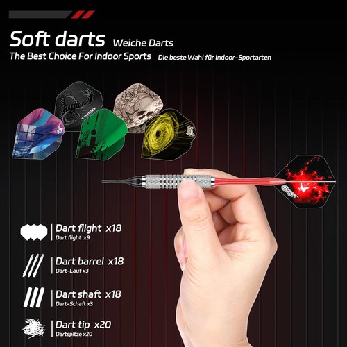 CyeeLife Soft Tip Darts Set - 18-Piece Plastic Tip Darts for Electronic Dart Boards