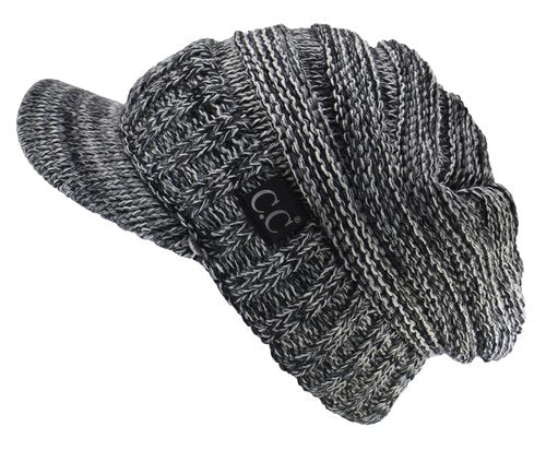 C.C Trendy Warm Oversized Chunky Soft Oversized Ribbed Slouchy Knit Hat with Visor Brim (Black Mix)