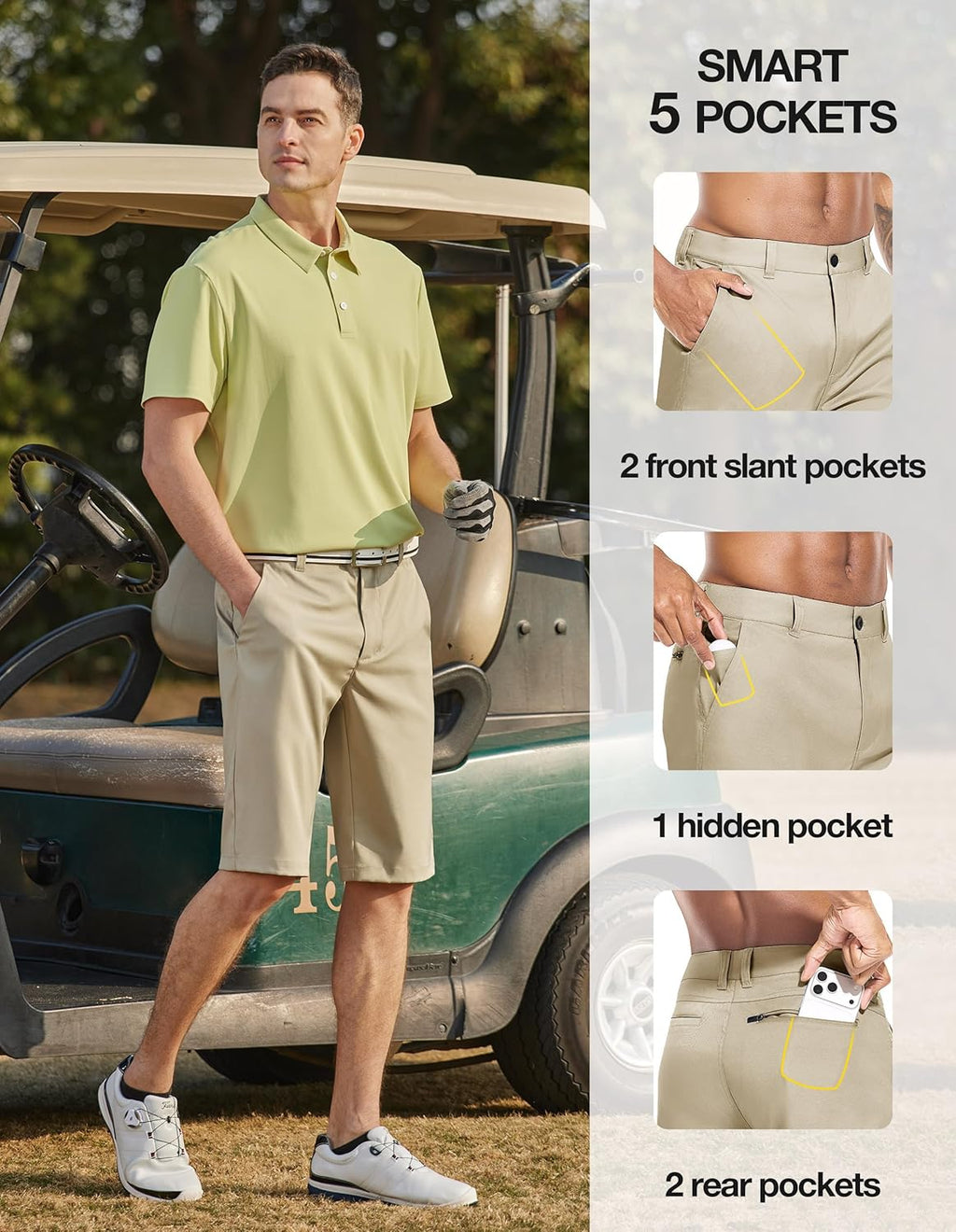 PULI Men's Golf Hiking Shorts - Lightweight Quick-Dry Casual Wear | 12"/10" Inseam with Pockets