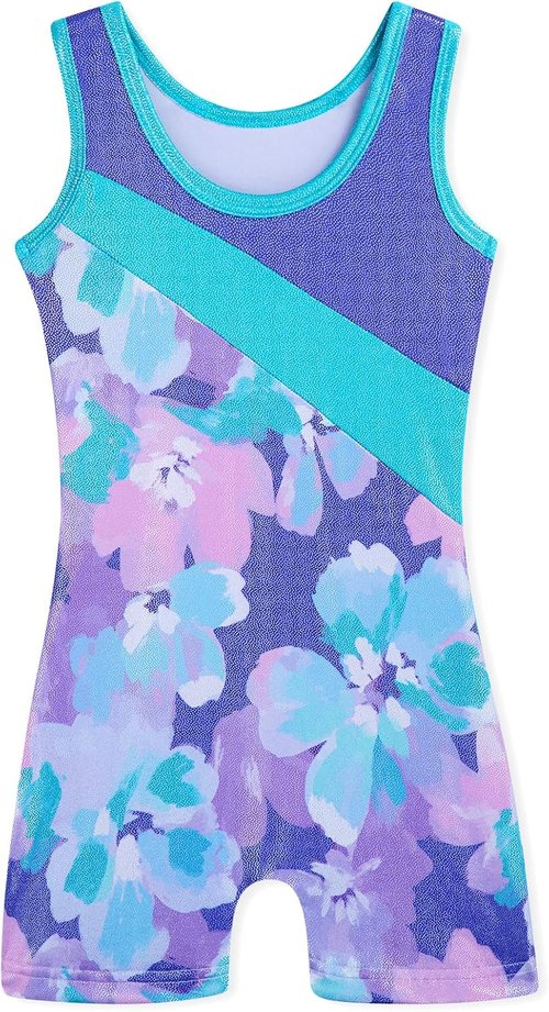 HOZIY Gymnastics Leotards for Girls - Sparkly Snowflake Biketard in Blue, Purple & Hot Pink