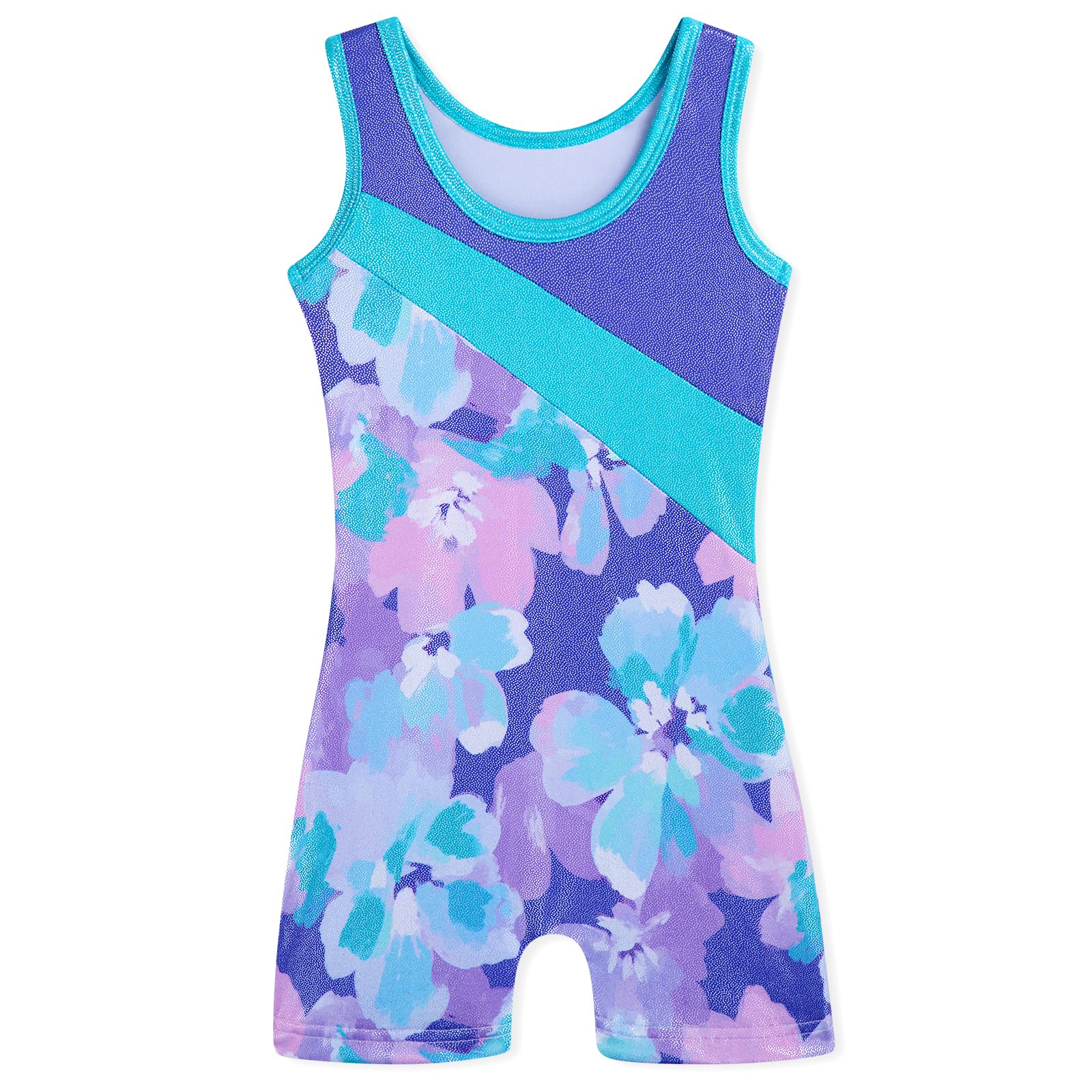 HOZIY Girls Gymnastics Practice Leotards Size 6-7 Years Tumbling Outfits Equipments Kids Leo Purple Floral Spliced Dance Clothes