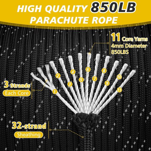 **Skiennix Reflective Paracord Rope - 850lb Strength, 4mm, 200ft Length for Camping & DIY Projects**