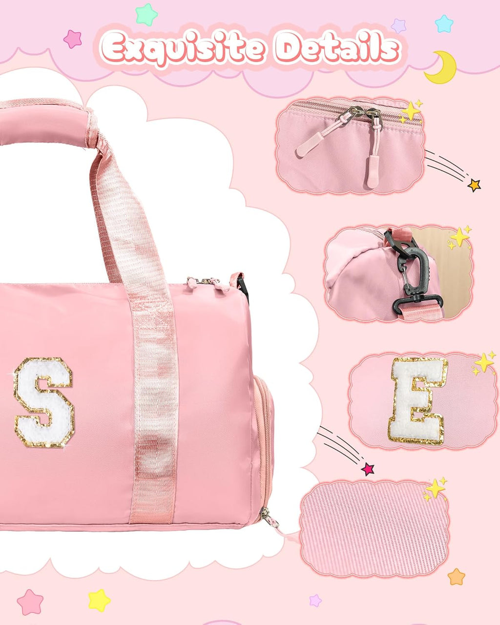 Skiennix Girl Gym Bag - Personalized Weekender Tote with Shoe Compartment & Makeup Pouch | Ideal Gift for Teens & Kids (Letter T)