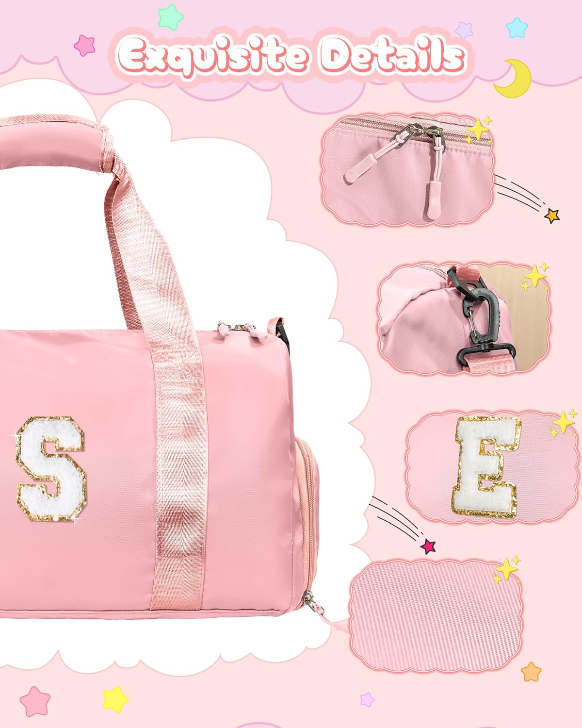 Skiennix Girl Gym Bag - Personalized Weekender Tote with Shoe Compartment & Makeup Pouch | Ideal Gift for Teens & Kids (Letter T)