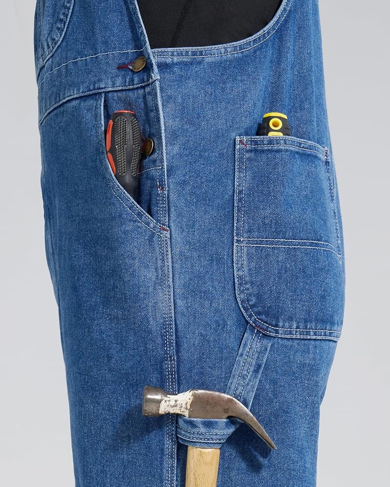 Stone Wash Denim Bib Overalls for Men - Midweight Relaxed Fit, 32W x 30L - HISEA