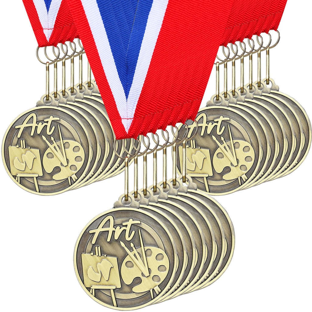 Quelay 30 Pcs 2'' Medals for Awards Winner Bulk with Neck Ribbons Metal Trophy Award Prize Gift for Kids Students Adults School Graduation Participation Competitions(Art)
