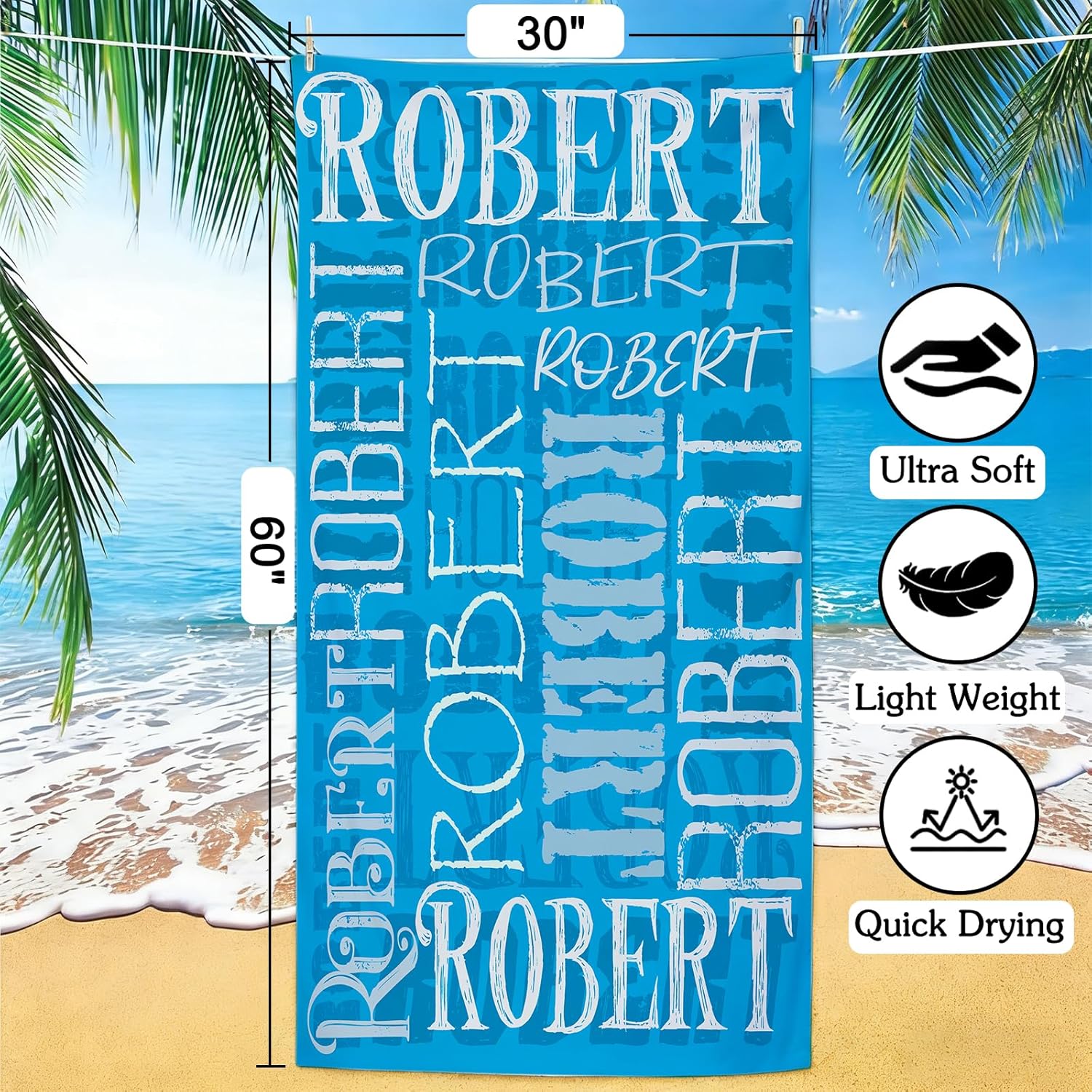 Yoke Style Personalized Beach Towels for Kids, Custom Sand Free Microfiber Beach Towel with Your Name, Customized Quick Dry Pool Towels Easter Gifts for Girls Boys Toddler