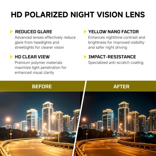 suoso Night Vision Driving Glasses Fit Over Eyeglasses – Polarized Anti-Glare Yellow Lens Nighttime Glasses for Men & Women