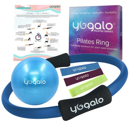 Y O Gayo Pilates Ring and Ball Set with 3 Resistance Bands - Pilates Equipment for Home Workout - Magic Circle Pilates Ring 14 Inch to Tone, Sculpt and Strengthen (Blue)