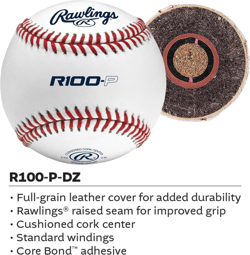 Rawlings Practice Baseballs - R100-P & FSR100-P | Ideal for Collegiate, High School & Youth Teams