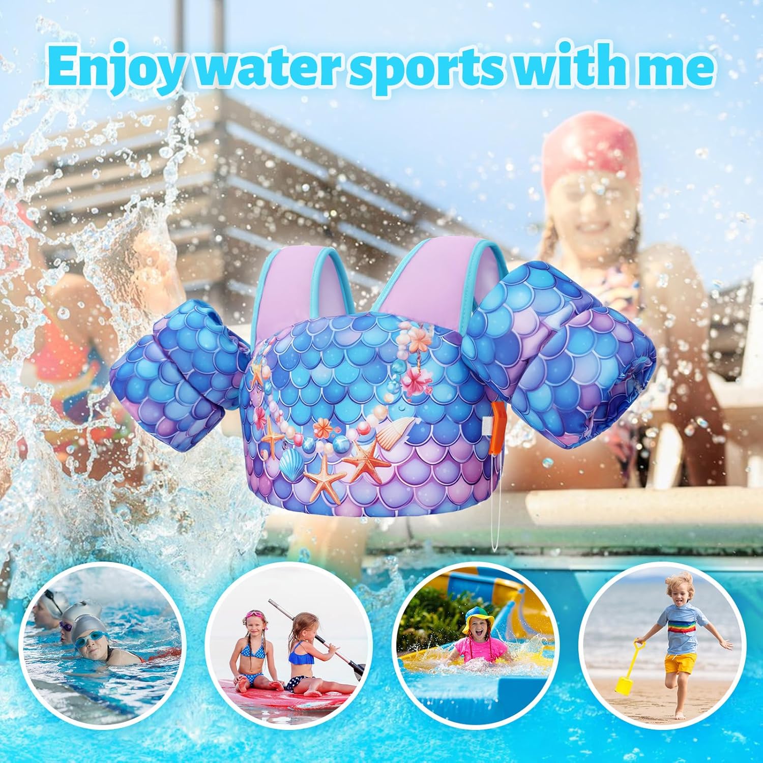 Skiennix Toddler Swim Vest - US Coast Guard Approved Life Jacket for Kids 30-50 Lbs | Arm Floaties with Whistle