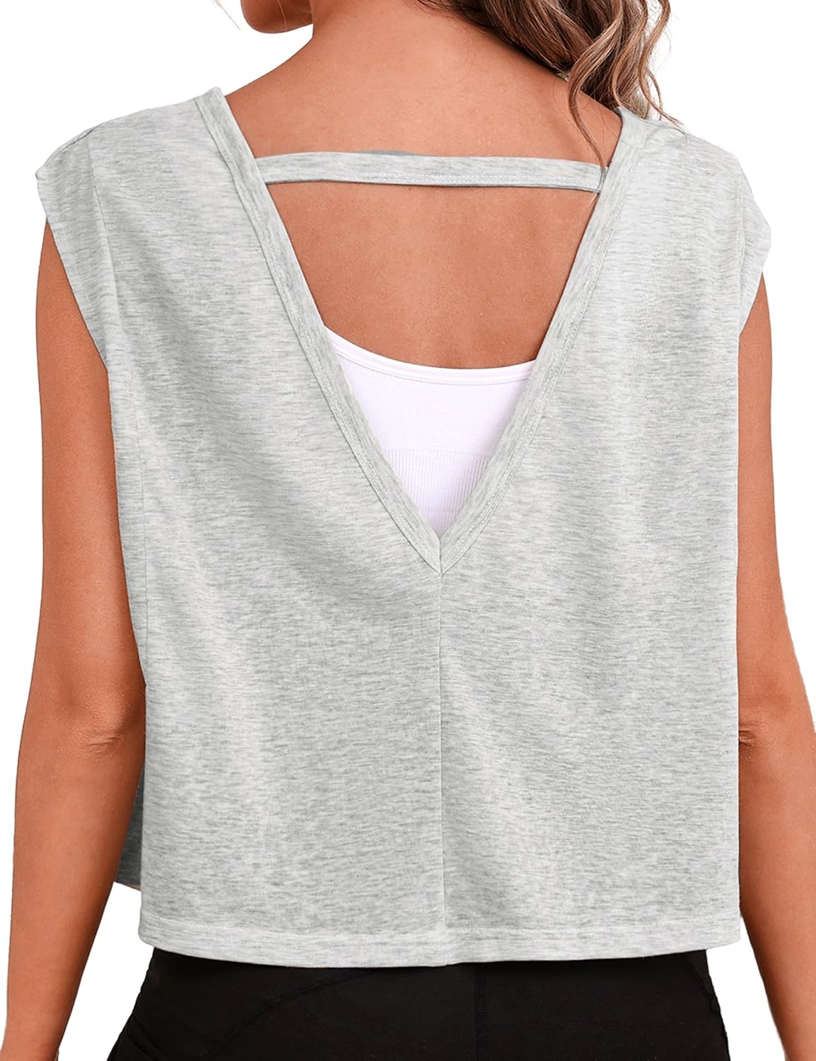 Quenteen Women’s Cropped Sleeveless Tank Top - Open Back Casual Yoga Shirt | Loose Fit, Y2K Style