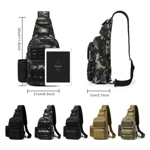 DOUNTO Tactical Sling Bag for Men Molle Utility Shoulder Bag Chest Pack Crossbody Backpack for Hiking Hunting (Black CP)