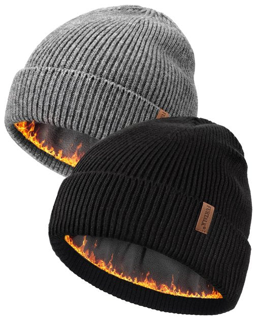 FURTALK Winter Hats for Men Women Fleece Lined Beanie Warm Knitted Outdoor Skull Cap 2 pcs
