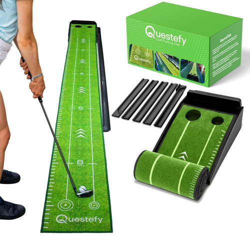 Putting Green Indoor | Wrinkle-Free Golf Mat with Auto Ball Return | Non-Slip Surface & Alignment Markings for Accurate Putting Practice at Home, Office & Outdoors | Improve Stroke Control & Precision