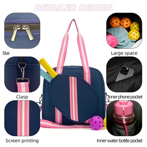 SPELIKO Cute Women's Pickleball Sling Bag Tote, Navy Striped