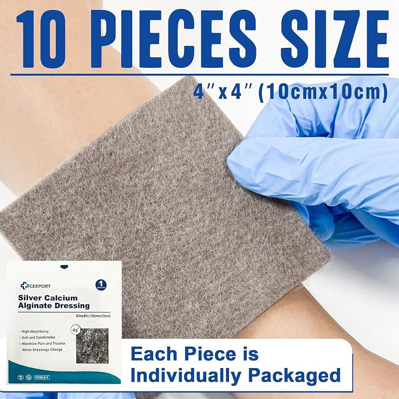 Silver Calcium Alginate Wound Dressing Pads 4x4 inch - 10 Pack (Variation: Silver-4x4 Pack of 10)