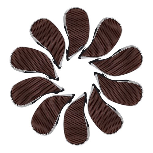 Andux Mesh Golf Iron Club Head Covers with Zipper Left and Right Handed 10pcs/Set (Coffee/Gray)