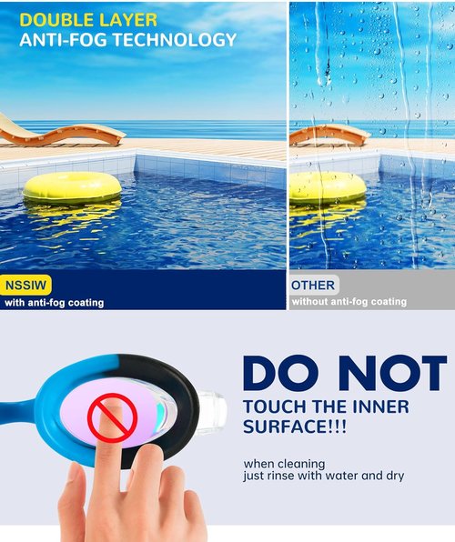 NSSIW Kids Swim Goggles - Anti-Fog, No Leak Design | 2 Pack for Ages 3-16