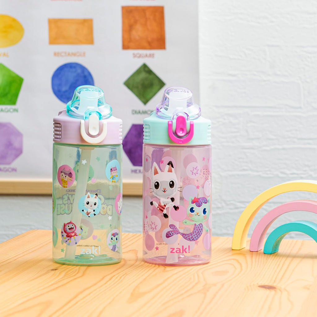 Zak Designs 16oz DreamWorks Gabby's Dollhouse Kids Water Bottle - Durable, Leak-Proof, 2-Pack Set