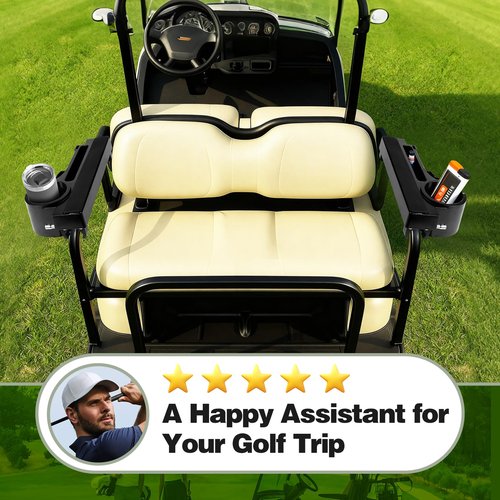 Golf Cart Armrest with Cup Holder - Upgraded Universal Installation Arm Rest Cup Holder Fit for EZGO Yamaha Club Car - Rear Seat Bracket Enhanced Comfort with Hold Phone Drinks Sunglasses