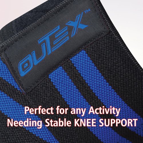 Outex Knee Wraps for Weightlifting (Pair), 80" Long Knee Straps for Weightlifting, Powerlifting, Leg Press, Cross Training - Knee Wraps Support for Squat - for Men & Women (Black/Blue)