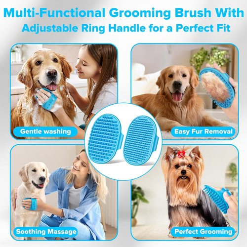 Augwind Pet Grooming Kit - 6PCS Dog, Cat & Horse Grooming Tools | Bath Gloves & Shampoo Brush (Light Blue)