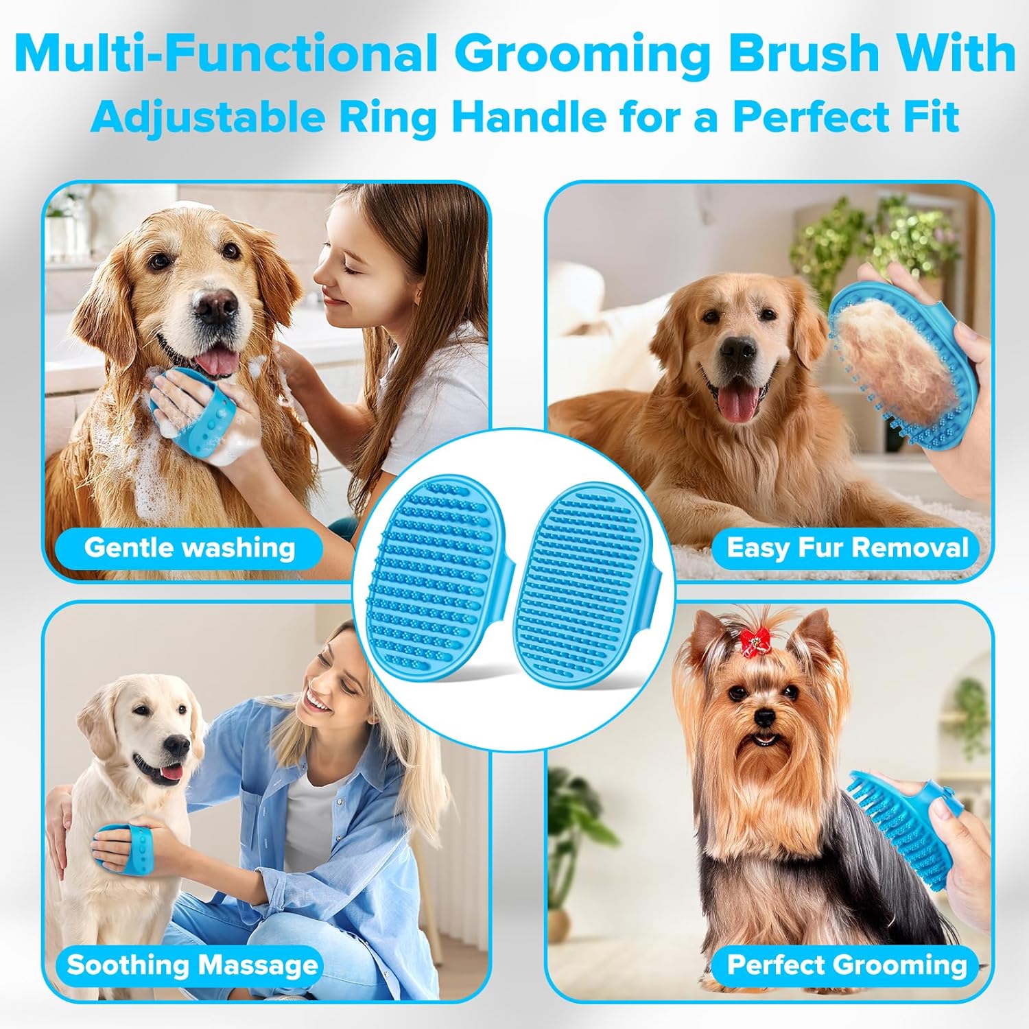 Augwind Pet Grooming Kit - 6PCS for Dogs, Cats & Horses | Includes Bath Gloves & Brush (Light Blue)