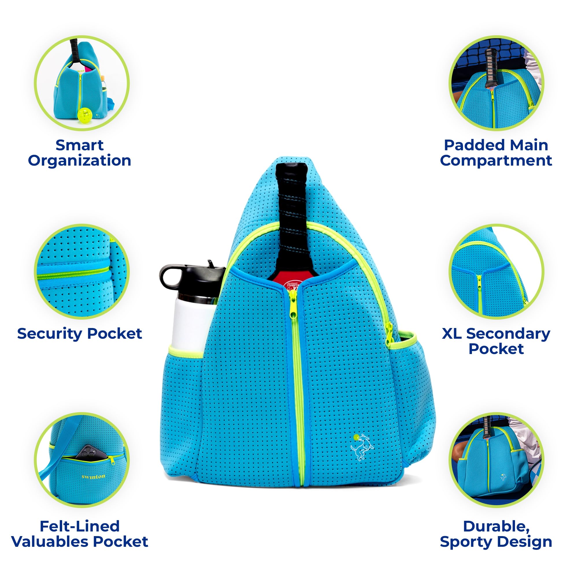 Swinton Pickleball Bag for Women and Men – Stylish Pickleball Backpack | Lightweight, Water-Resistant Pickleball Paddle Bag | Unisex Pickleball Bags with Space for Paddles, Balls & Accessories
