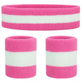 ONUPGO Sweatbands Set – Neon Headband & Wristbands for Men Women, 3-Piece Pink/White/Pink