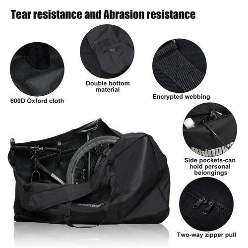Rhinowalk Folding Bike Bag for 20/26 inch Folding BIkes - Waterproof Bicycle Travel Carrying Case Outdoors Bike Transport Bag for Cars Train Air Travel (Black 26inch)