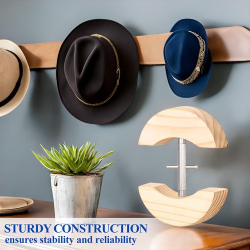 Upgraded Hat Stretcher for Fitted Hats, Adjustable Cowboy Hat Stretcher Fit All Caps - Wooden Heavy Duty of Cap Extender w. a Rotating Rod