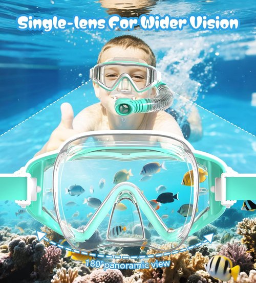 Aegend Snorkeling Gear - Panoramic Snorkel Mask with Top Dry Valve | Anti-Leak, Anti-Fog, Mesh Bag Included