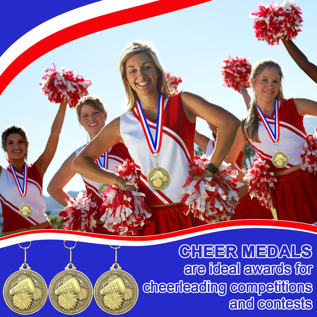 Remuuly 60 Pcs Gold Award Medals 2 Inch Soccer Baseball Volleyball Football Cheer Trophy Medals Metal Awards Bulk with Neck Ribbons Trophy Prize Gifts for Sports Competitions(Cheer)