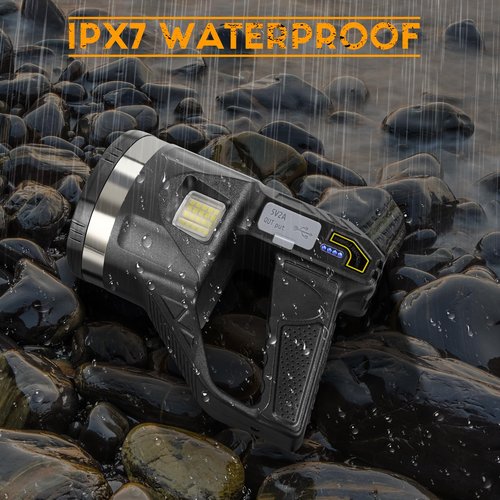 LiangJJ Spotlight 1000000 Lumens, 6 Modes Super Bright LED Rechargeable Spotlight Flashlight with Cob Light, Tripod, Strap, 15000mAh 18Hrs IPX7 Waterproof Spot Lights Outdoor Handheld for Boating, L
