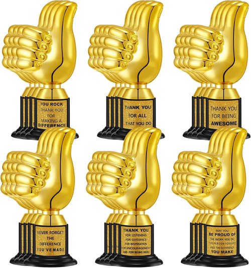 Highergo 24 Pcs Gold Trophy Cups - 5 Inch Thumbs Up Award Trophies for Employee Rewards & Party Favors