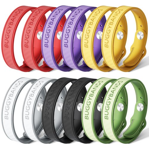 BuggyBands Mosquito Repellent Bracelets,12 Pack Silicone Mosquito Repellent Bands with DEET Free, Natural & Waterproof Bug Wristbands for Kids and Adults, Outdoor Traveling Protection