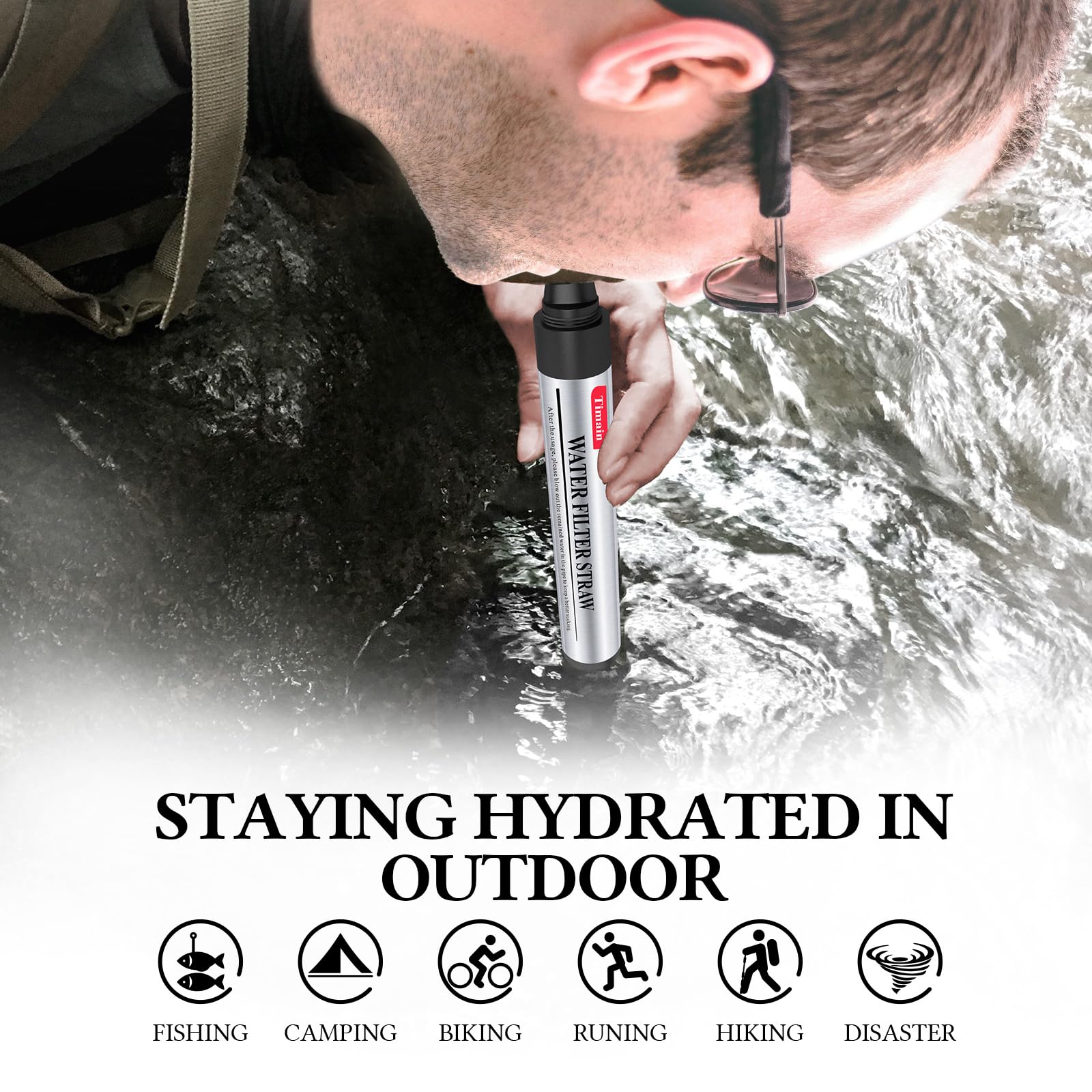 Timain 6 Pack Mini Water Filter Straws,Water Purifier Survival for Emergency Preparedness,Break Glass,Travel,Camping, Hiking,Fishing,Hunting (6)